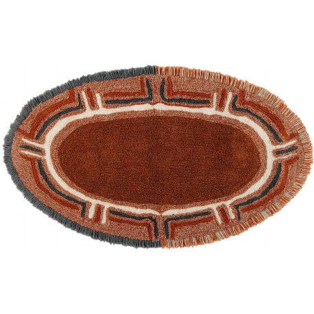 Tapis marron en laine lavable en machine ethnique Karibu