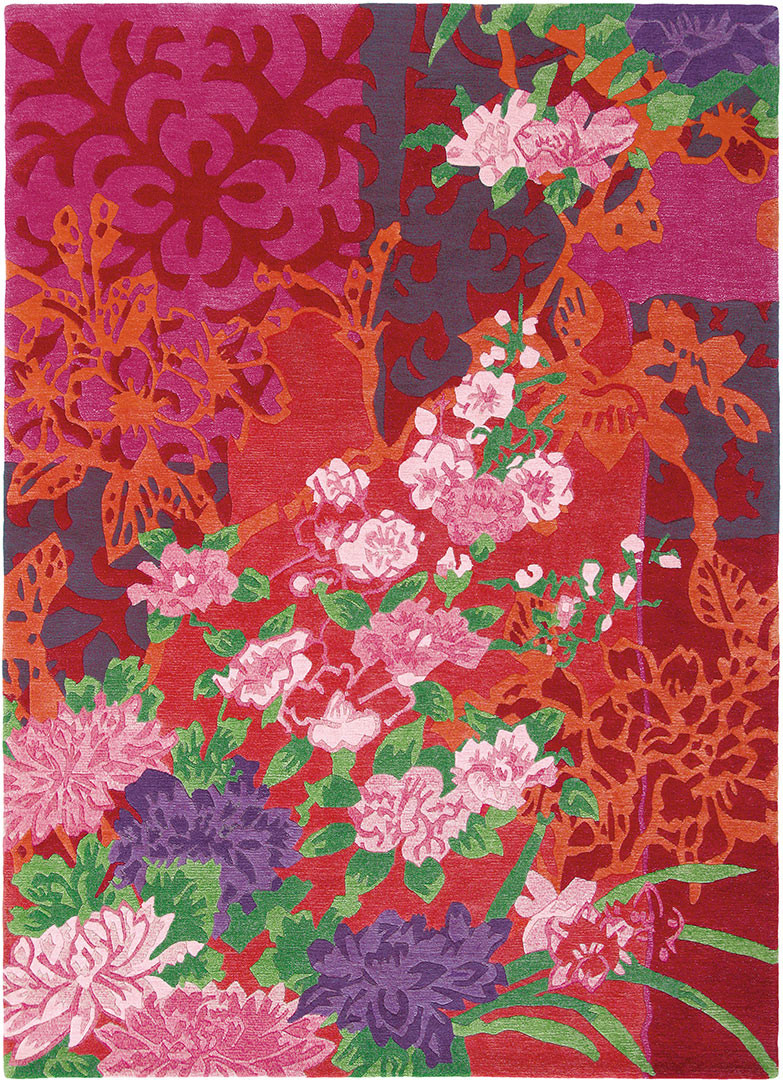 Tapis floral multicolore noué main en laine Yara Garland
