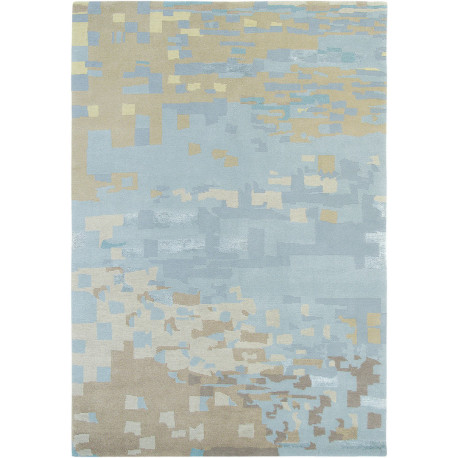 Tapis laine et viscose noué main bleu design Yara Mist