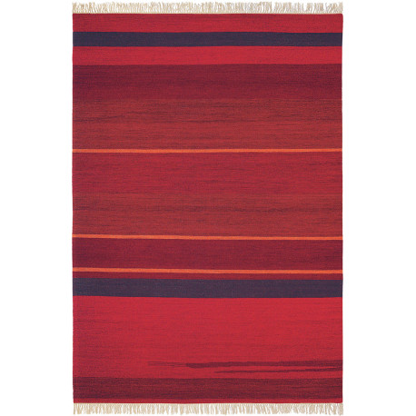 Tapis rouge rayé plat design avec franges laine Kashba Delight