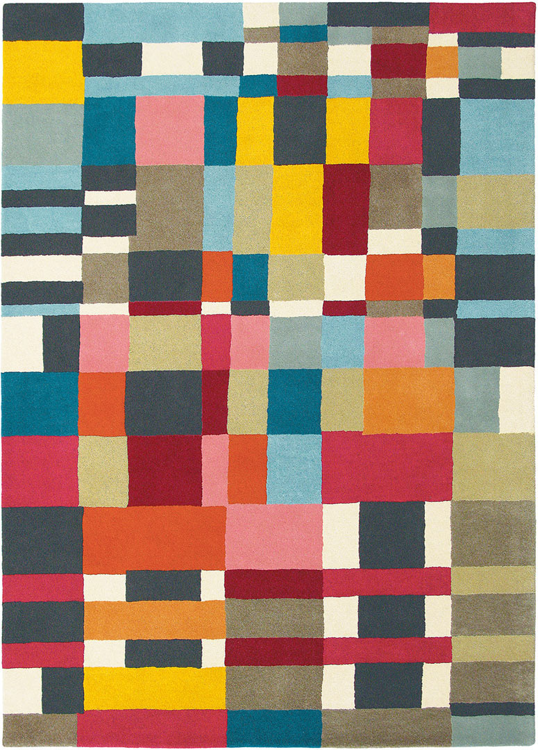 Tapis multicolore tufté main laine moderne Estella Domino