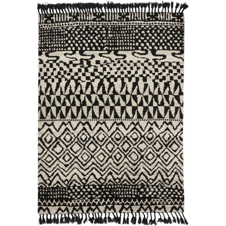 Tapis berbère noué main laine avec franges noir Arabiska Marakesh