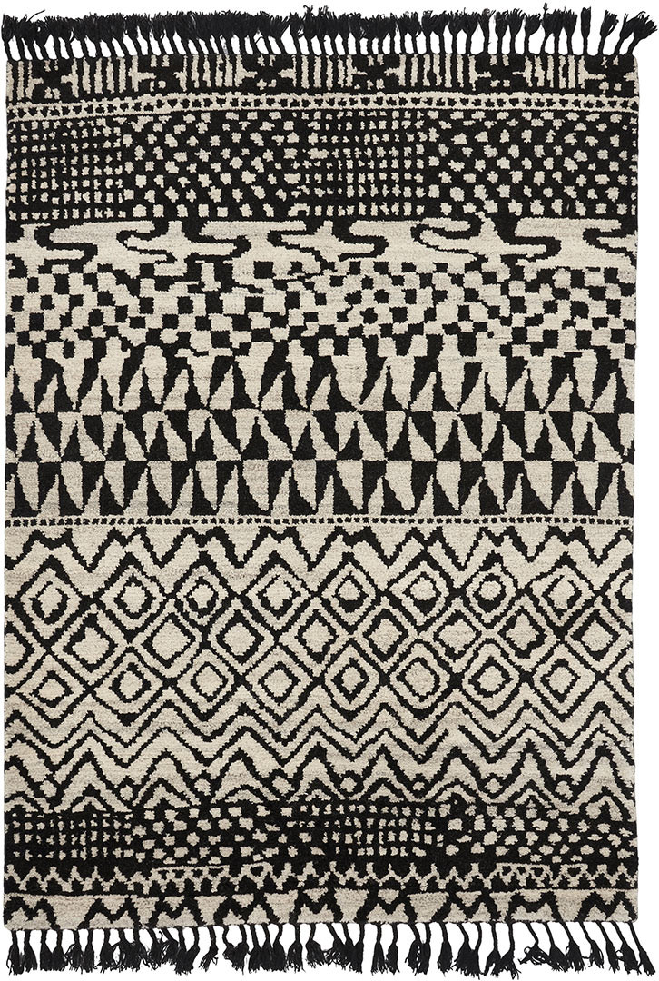 Tapis berbère noué main laine avec franges noir Arabiska Marakesh