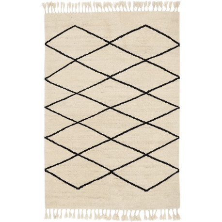 Tapis ivoire noué main berbère avec franges Arabiska Moroccan