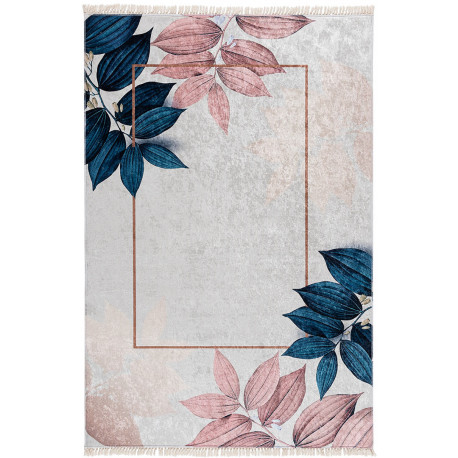 Tapis avec franges lavable en machine floral moderne Amabele