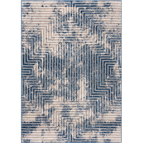 Tapis bleu moderne à courtes mèches rectangle Hinako