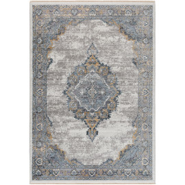 Tapis vintage bleu rayé avec franges salon Sindal
