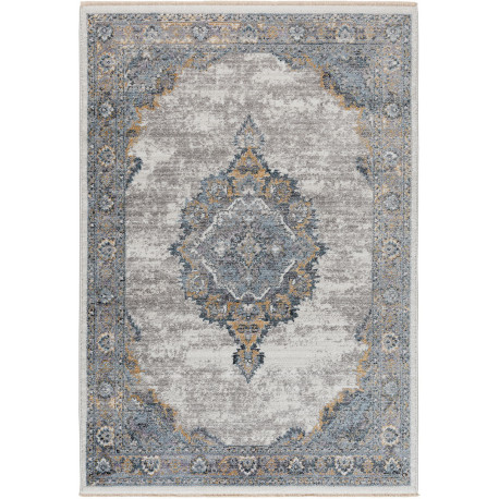 Tapis vintage bleu rayé avec franges salon Sindal