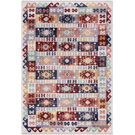 Tapis berbère multicolore kilim avec franges Taulov