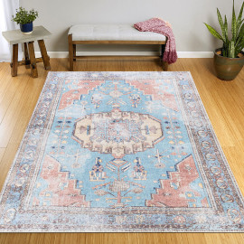 Tapis vintage lavable en machine rayé rectangle Morum