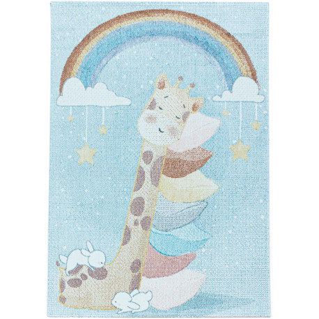 Tapis bébé à courtes mèches bleu Giraphe