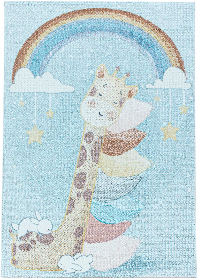 Tapis bébé à courtes mèches bleu Giraphe