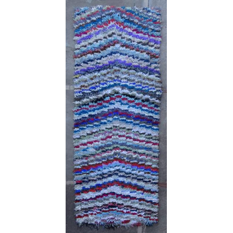 Tapis boucharouite coton et tissu recyclé bleu Dev