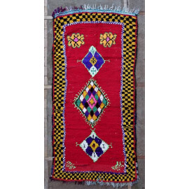 Tapis boucharouite vintage rouge 250x125 noué main Shiva