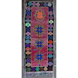 Tapis boucharouite rouge vintage 295x120 noué main Meera