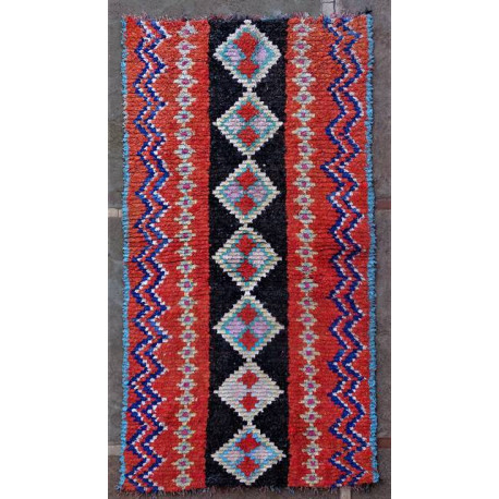 Tapis boucharouite vintage multicolore noué main 200x105 Sandra