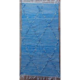 Tapis kilim tissé main en laine zanafi bleu 275x140 Onix