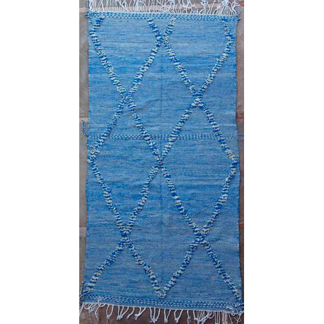 Tapis kilim tissé main en laine zanafi bleu 275x140 Onix