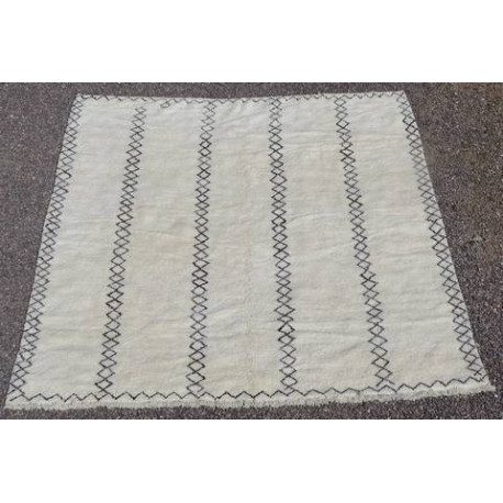 Tapis beni ouarain blanc 100 % laine épaisse Semara