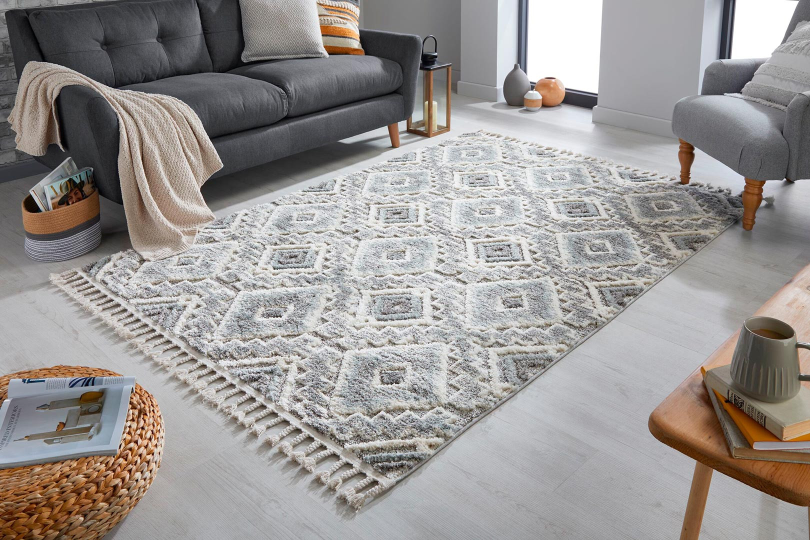 Tapis scandinave longues mèches à franges pour salon Victoria