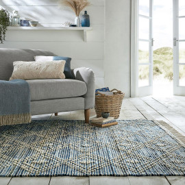 Tapis naturel en coton à franges Lissie Denim