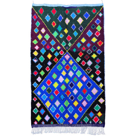 Tapis berbère boucharouite noir 225x135 noué main Omina