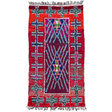 Tapis berbère boucharouite noué main rouge 210x115 Olna