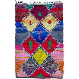 Tapis boucharouite vintage multicolore noué main 245x150 Jamal