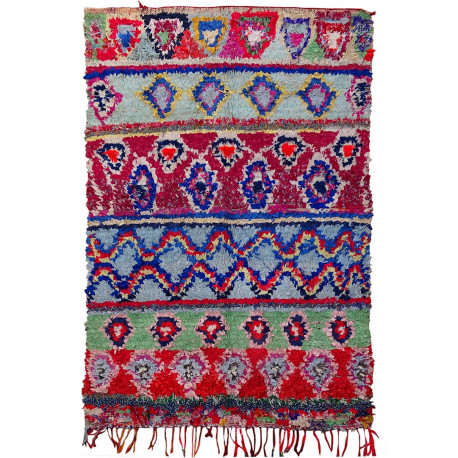 Tapis boucharouite multicolore vintage 225x150 noué main Zalan