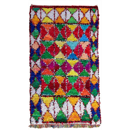 Tapis boucharouite vintage multicolore 235x140 noué main Fanida