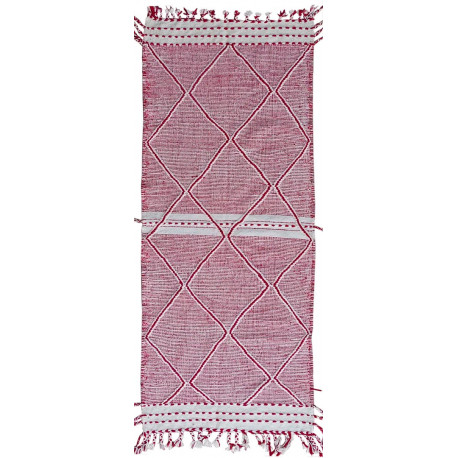 Tapis kilim rose en laine zanafi tissé main 195x80 Opaline