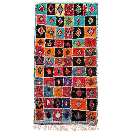 Tapis boucharouite vintage multicolore noué main 220x115 Rajah