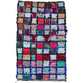 Tapis boucharouite noué main multicolore coton et tissu recyclé Vina