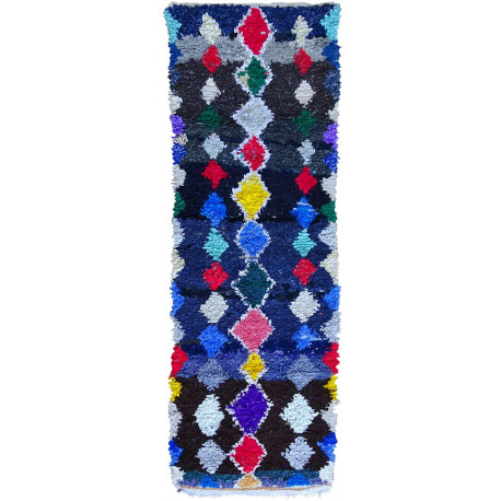 Tapis boucharouite multicolore 205x105 vintage noué main Sassy