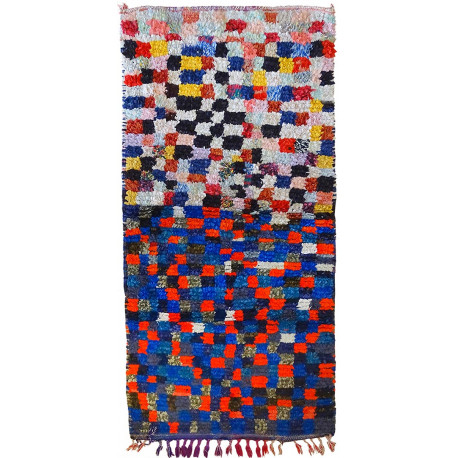 Tapis boucharouite vintage multicolore noué main 220x105 Simsala