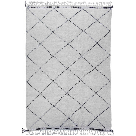 Tapis beni ouarain 100 % laine épaisse blanc Témara