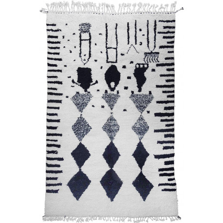Tapis beni ouarain blanc en laine 300x195 Tizi