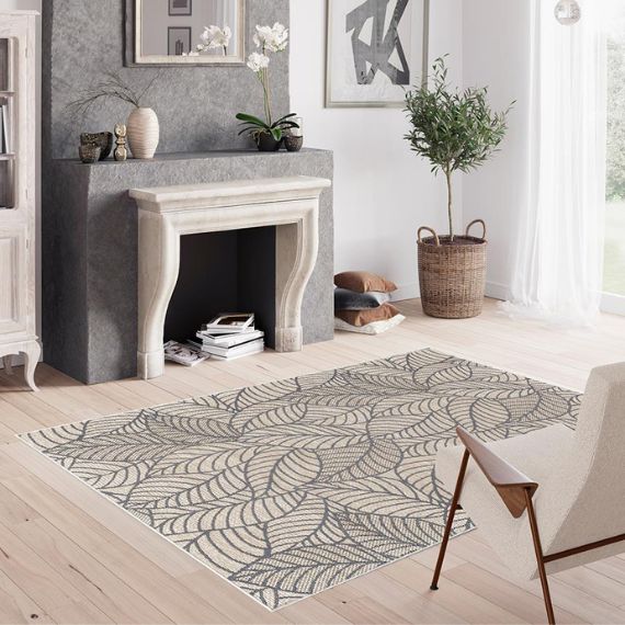 Tapis moderne floral plat gris Browning