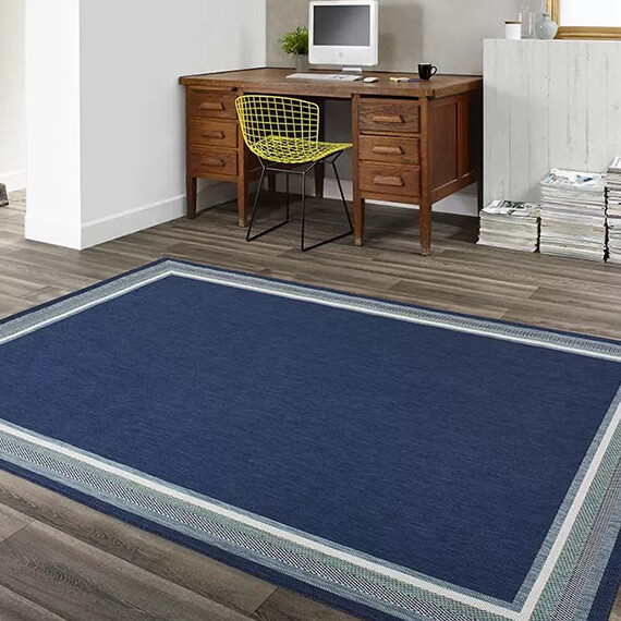 Tapis bleu plat intérieur et extérieur Bonner