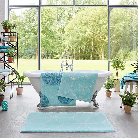 Tapis de bain turquoise géométrique Flair Esprit Home