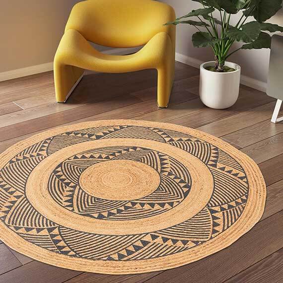 Tapis en jute rond ethnique moderne Libby