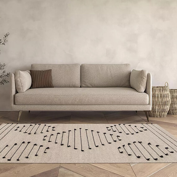 Tapis en laine plat avec franges design beige Lincoln 