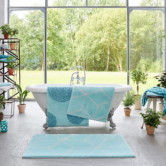 Tapis de bain turquoise géométrique Flair Esprit Home