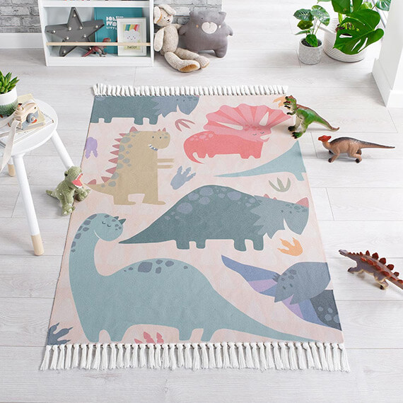 Tapis enfant à franges Walk The Dinosaur