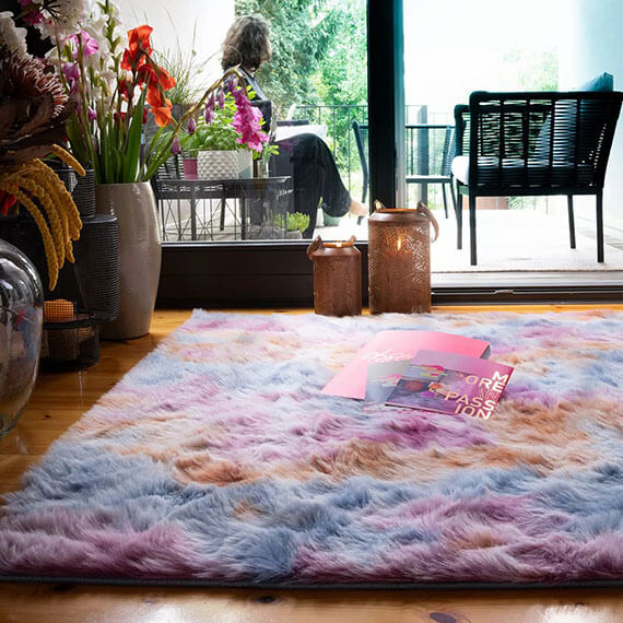 Tapis à longues meches multicolore doux design smooth