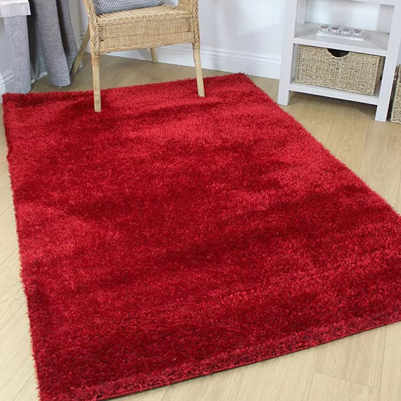 Tapis de salon shaggy uni velvet rouge