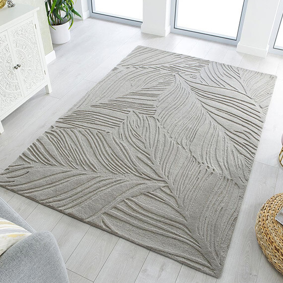 Tapis en laine effet 3d uni salon lino leaf 